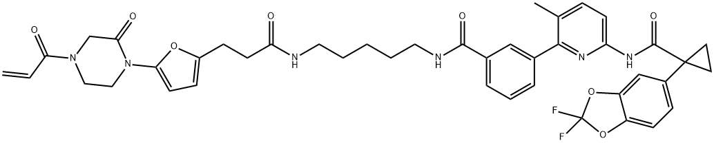 2858812-70-9 N-[5-[[3-[6-[[[1-(2,2-Difluoro-1,3-benzodioxol-5-yl)cyclopropyl]carbonyl]amino]-3-methyl-2-pyridinyl]benzoyl]amino]pentyl]-5-[2-oxo-4-(1-oxo-2-propen-1-yl)-1-piperazinyl]-2-furanpropanamide
