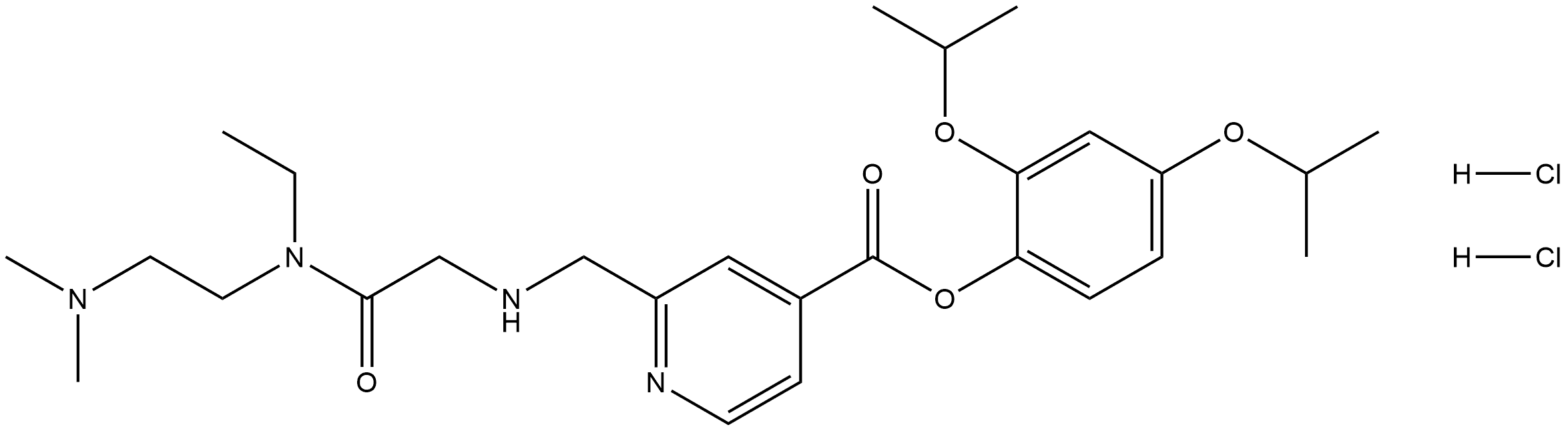 4-Pyridinecarboxylic acid, 2-[[[2-[[2-(dimethylamino)ethyl]ethylamino]-2-oxoethyl]amino]methyl]-, 2,4-bis(1-methylethoxy)phenyl ester, hydrochloride (1:2),2863635-05-4,结构式