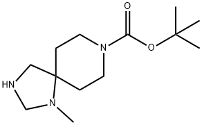 1,3,8-Triazaspiro[4.5]decane-8-carboxylic acid, 1-methyl-, 1,1-dimethylethyl ester 化学構造式