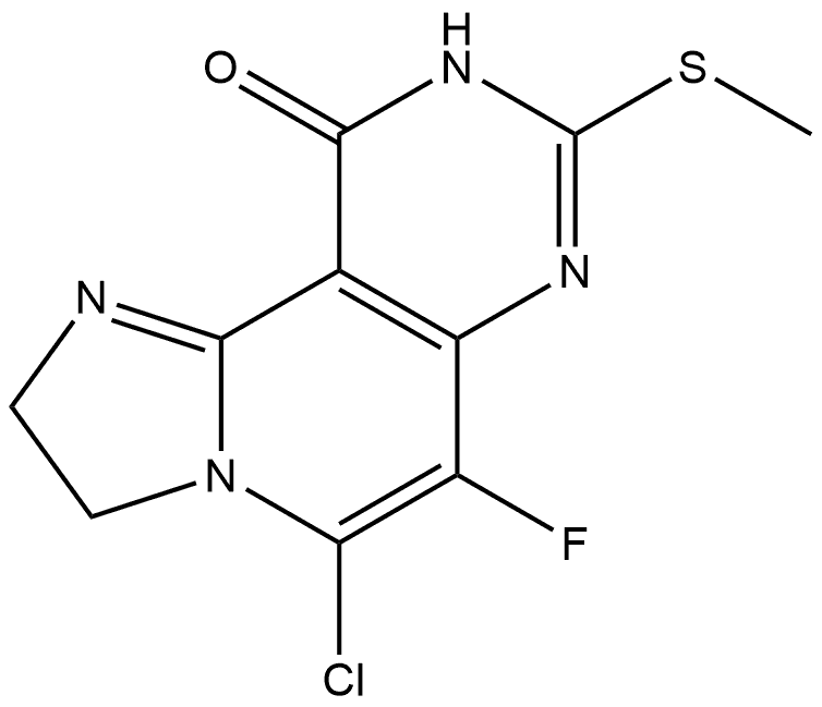 5-Chloro-6-fluoro-2,9-dihydro-8-(methylthio)imidazo[1′,2′:1,2]pyrido[4,3-d]pyrimidin-10(3H)-one Struktur