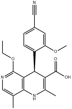 (4R)-4-(4-Cyano-2-methoxyphenyl)-5-ethoxy-1,4-dihydro-2,8-dimethyl-1,6-naphthyridine-3-carboxylic acid 结构式