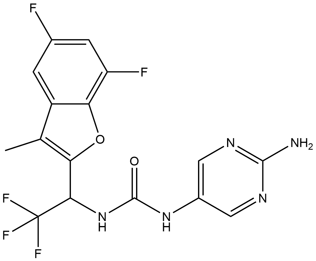 1-(2-aminopyrimidin-5-yl)-3-(1-(5,7-difluoro-3-methylbenzofuran-2-yl)-2,2,2-trifluoroethyl)urea|1-(2-氨基嘧啶-5-基)-3-(1-(5,7-二氟-3-甲基苯并呋喃-2-基)-2,2,2-三氟乙基)脲