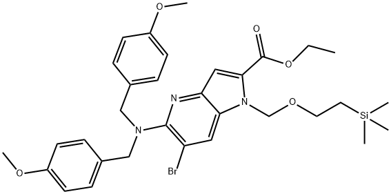 1H-Pyrrolo[3,2-b]pyridine-2-carboxylic acid, 5-[bis[(4-methoxyphenyl)methyl]amino]-6-bromo-1-[[2-(trimethylsilyl)ethoxy]methyl]-, ethyl ester 化学構造式