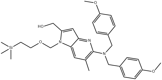 1H-Pyrrolo[3,2-b]pyridine-2-methanol, 5-[bis[(4-methoxyphenyl)methyl]amino]-6-methyl-1-[[2-(trimethylsilyl)ethoxy]methyl]- 化学構造式