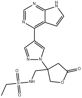 Ethanesulfonamide, N-[[tetrahydro-5-oxo-3-[4-(7H-pyrrolo[2,3-d]pyrimidin-4-yl)-1H-pyrazol-1-yl]-3-furanyl]methyl]- Struktur