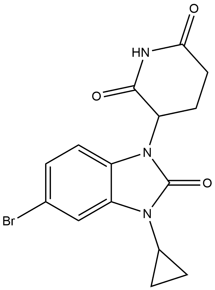 2,6-Piperidinedione, 3-(5-bromo-3-cyclopropyl-2,3-dihydro-2-oxo-1H-benzimidazol-1-yl)- (ACI) 化学構造式