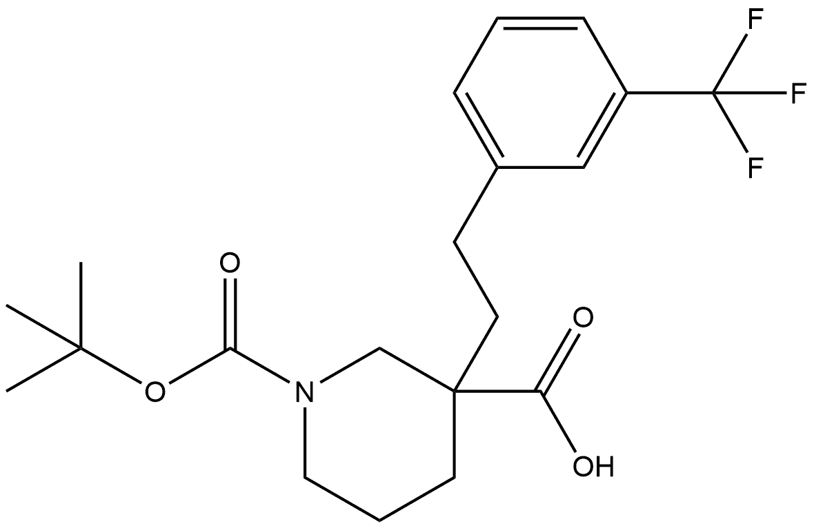 1-BOC-3-[3-(三氟甲基)苯乙基]哌啶-3-甲酸 结构式