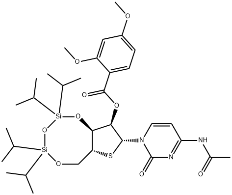 Cytidine, N-acetyl-3',5'-O-[1,1,3,3-tetrakis(1-methylethyl)-1,3-disiloxanediyl]-4'-thio-, 2'-(2,4-dimethoxybenzoate) (9CI) 化学構造式