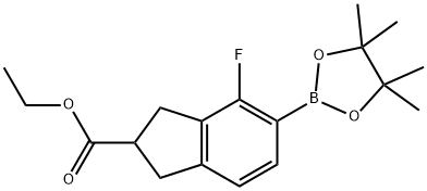 1H-Indene-2-carboxylic acid, 4-fluoro-2,3-dihydro-5-(4,4,5,5-tetramethyl-1,3,2-dioxaborolan-2-yl)-, ethyl ester Struktur