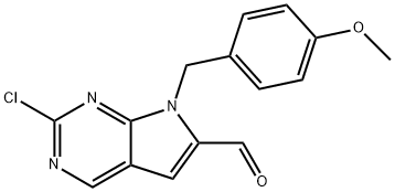 2-Chloro-7-(4-methoxybenzyl)-7H-pyrrolo[2,3-d]pyrimidine-6-carbaldehyde 化学構造式