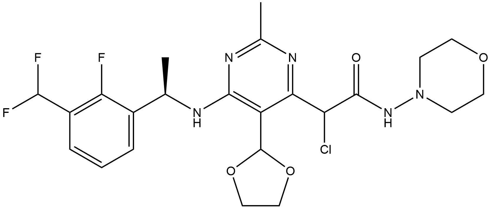 2919361-84-3 2-chloro-2-(6-(((R)-1-(3-(difluoromethyl)-2-fluorophenyl)ethyl)amino)-5-(1,3-dioxolane-2-yl)-2-methylpyrimidin-4-yl)-N-morpholinoacetamide