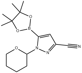 1-(四氢2H-吡喃-2-基)-5-(4,4,5,5-四甲基-1,3,2-二氧硼杂环戊烷-2-基)-1H-吡唑-3-腈, 2919362-49-3, 结构式