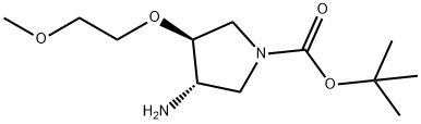1-Pyrrolidinecarboxylic acid, 3-amino-4-(2-methoxyethoxy)-, 1,1-dimethylethyl ester, (3S,4S)- Structure