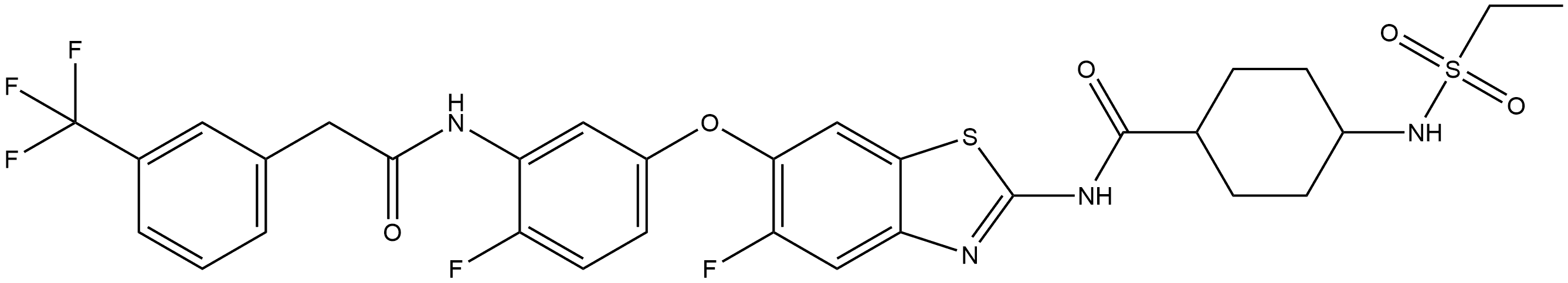 2919801-86-6 Benzeneacetamide, N-[5-[[2-[[[4-[(ethylsulfonyl)amino]cyclohexyl]carbonyl]amino]-5-fluoro-6-benzothiazolyl]oxy]-2-fluorophenyl]-3-(trifluoromethyl)-