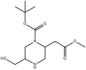 5-(羟甲基)-2-(2-甲氧基-2-氧乙基)哌嗪-1-羧酸叔丁酯 结构式