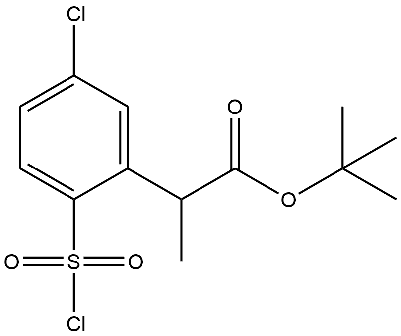 Benzeneacetic acid, 5-chloro-2-(chlorosulfonyl)-α-methyl-, 1,1-dimethylethyl ester Struktur
