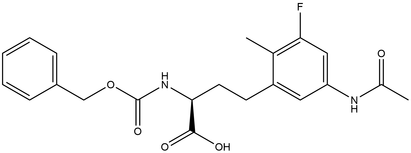 (S)-4-(5-acetamido-3-fluoro-2-methylphenyl)-2-(((benzyloxy)carbonyl)amino)butanoic acid Structure