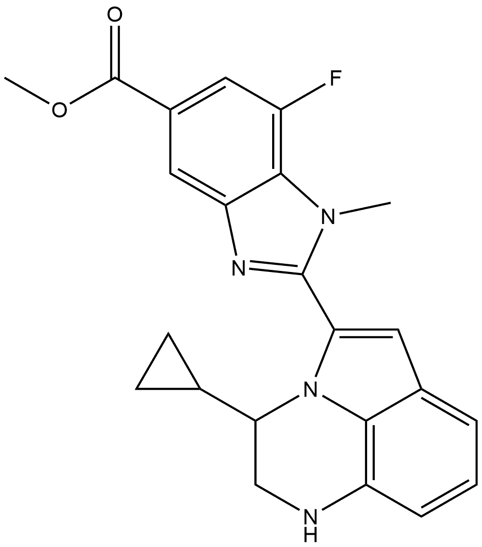 methyl 2-(11-cyclopropyl-1,9-diazatricyclo[6.3.1.04,12]dodeca-2,4(12),5,7-tetraen-2-yl)-7-fluoro-1-methyl-benzimidazole-5-carboxylate Structure