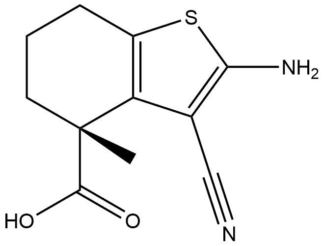 Benzo[b]thiophene-4-carboxylic acid, 2-amino-3-cyano-4,5,6,7-tetrahydro-4-methyl-, (4R)- 化学構造式