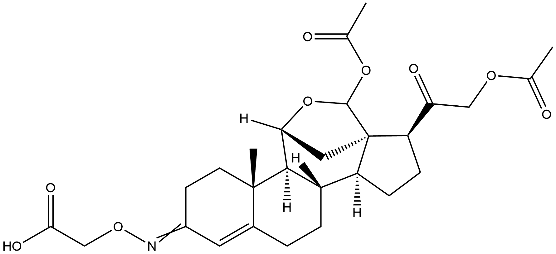 Pregn-4-ene-3,20-dione, 18,21-bis(acetyloxy)-11,18-epoxy-, 3-[O-(carboxymethyl)oxime], (11β)- (9CI),29415-05-2,结构式