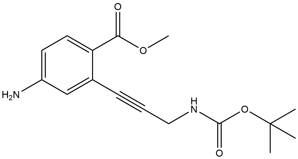 Benzoic acid, 4-amino-2-[3-[[(1,1-dimethylethoxy)carbonyl]amino]-1-propyn-1-yl]-, methyl ester Struktur