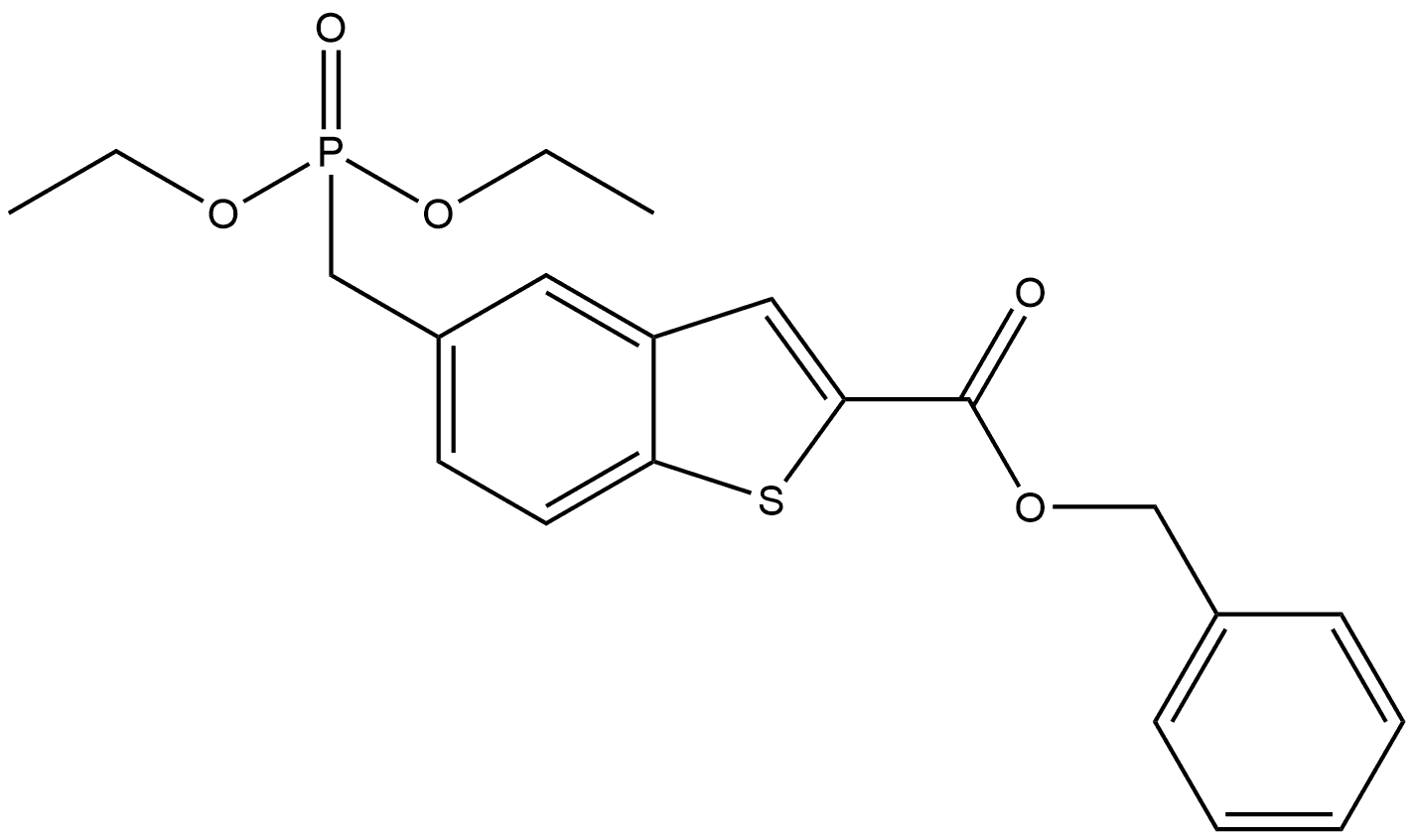 Benzo[b]thiophene-2-carboxylic acid, 5-[(diethoxyphosphinyl)methyl]-, phenylmethyl ester Structure