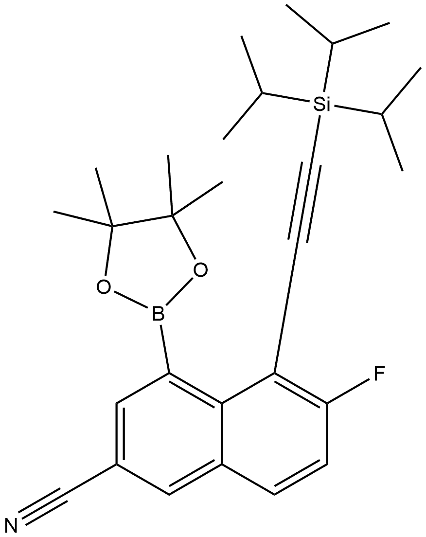 6-Fluoro-4-(4,4,5,5-tetramethyl-1,3,2-dioxaborolan-2-yl)-5-((triisopropylsilyl)ethynyl)-2-naphthonitrile Structure