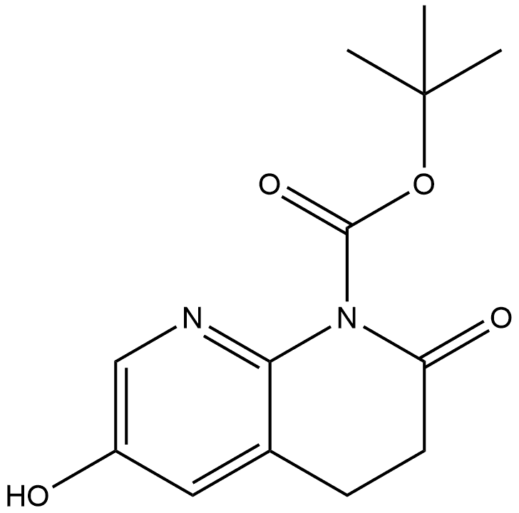 tert-Butyl 6-hydroxy-2-oxo-3,4-dihydro-1,8-naphthyridine-1(2H)-carboxylate 化学構造式