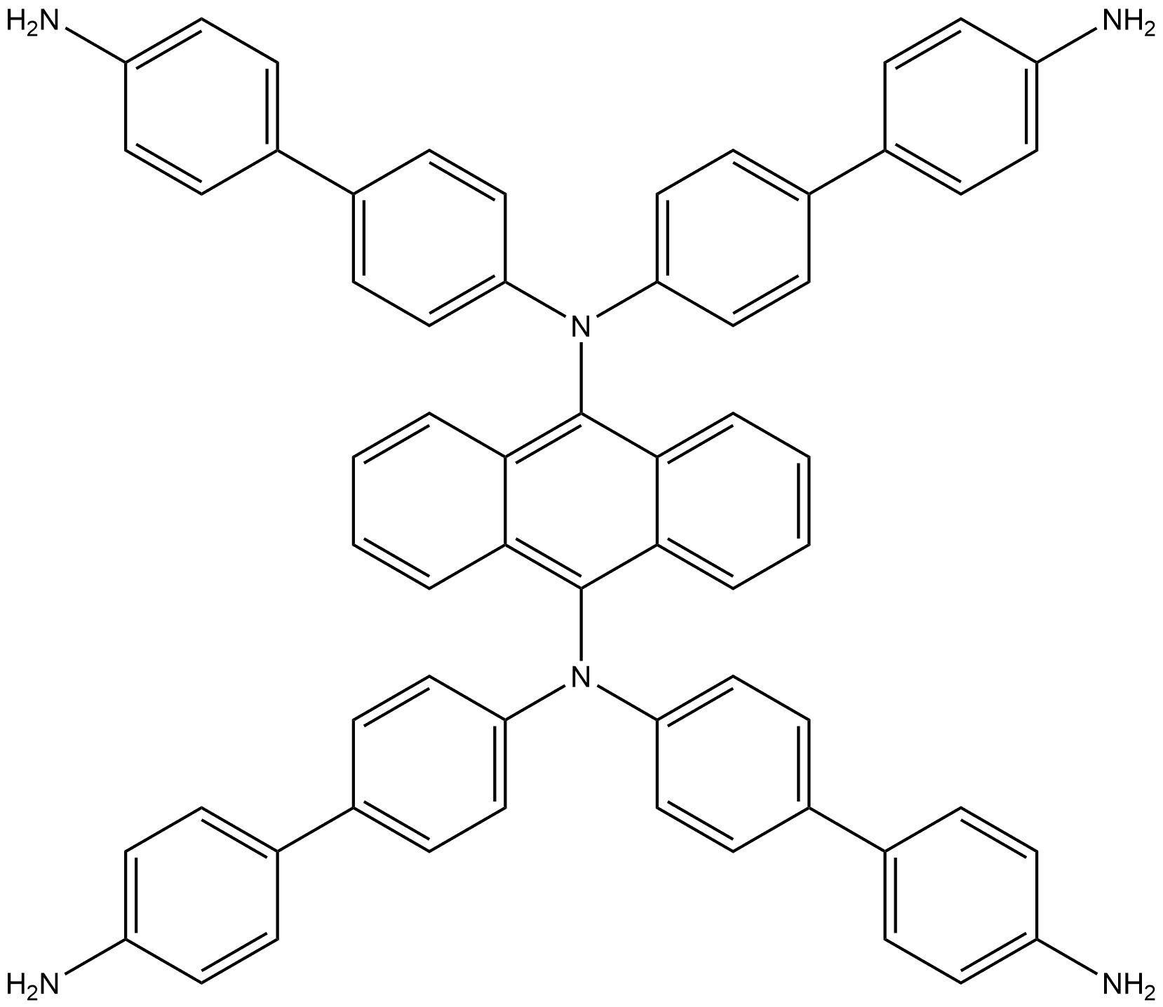 N9,N9,N10,N10-tetrakis(4'-amino-[1,1'-biphenyl]-4-yl)anthracene-9,10-diamine,2962812-23-1,结构式