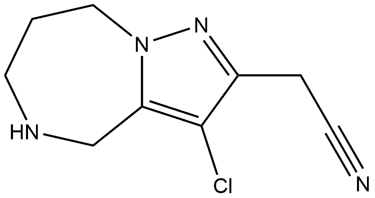 2-(3-Chloro-5,6,7,8-tetrahydro-4H-pyrazolo[1,5-a][1,4]diazepin-2-yl)acetonitrile 化学構造式