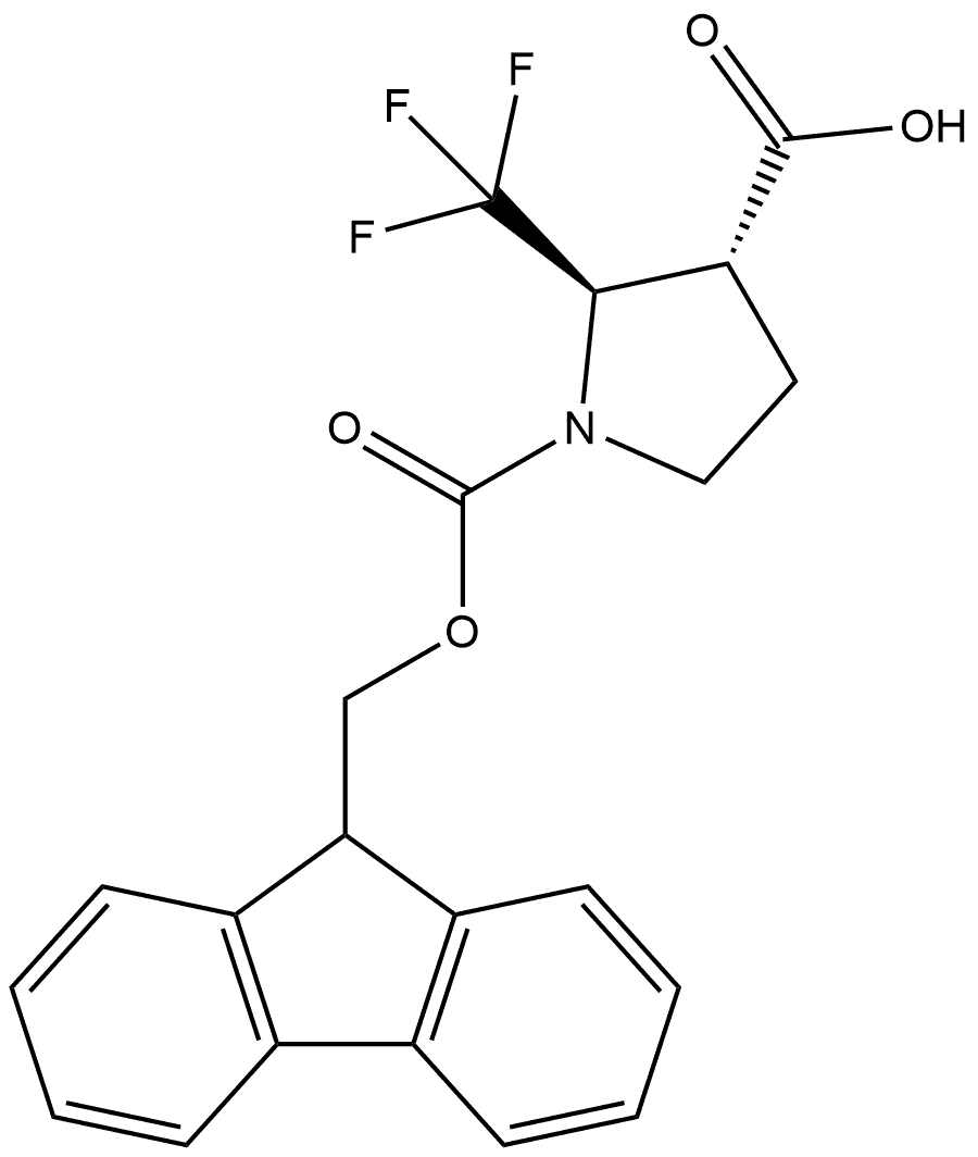 trans-2-Trifluoromethyl-pyrrolidine-1,3-dicarboxylic acid 1-(9H-fluoren-9-ylmethyl) ester Struktur