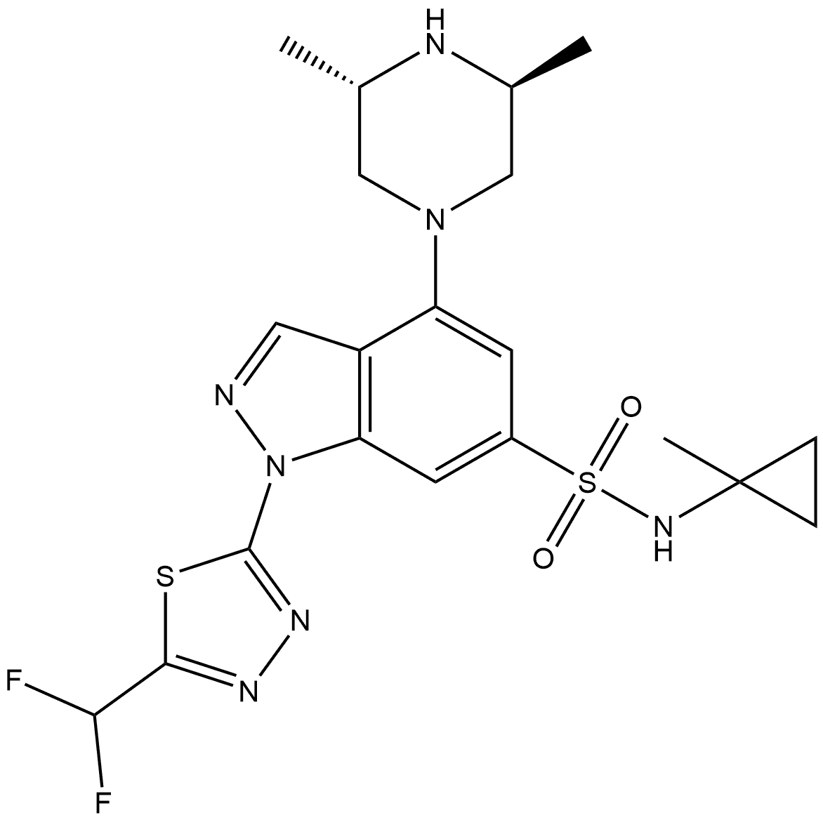 1H-Indazole-6-sulfonamide, 1-[5-(difluoromethyl)-1,3,4-thiadiazol-2-yl]-4-[(3S,5S)-3,5-dimethyl-1-piperazinyl]-N-(1-methylcyclopropyl)-|PARG抑制剂
