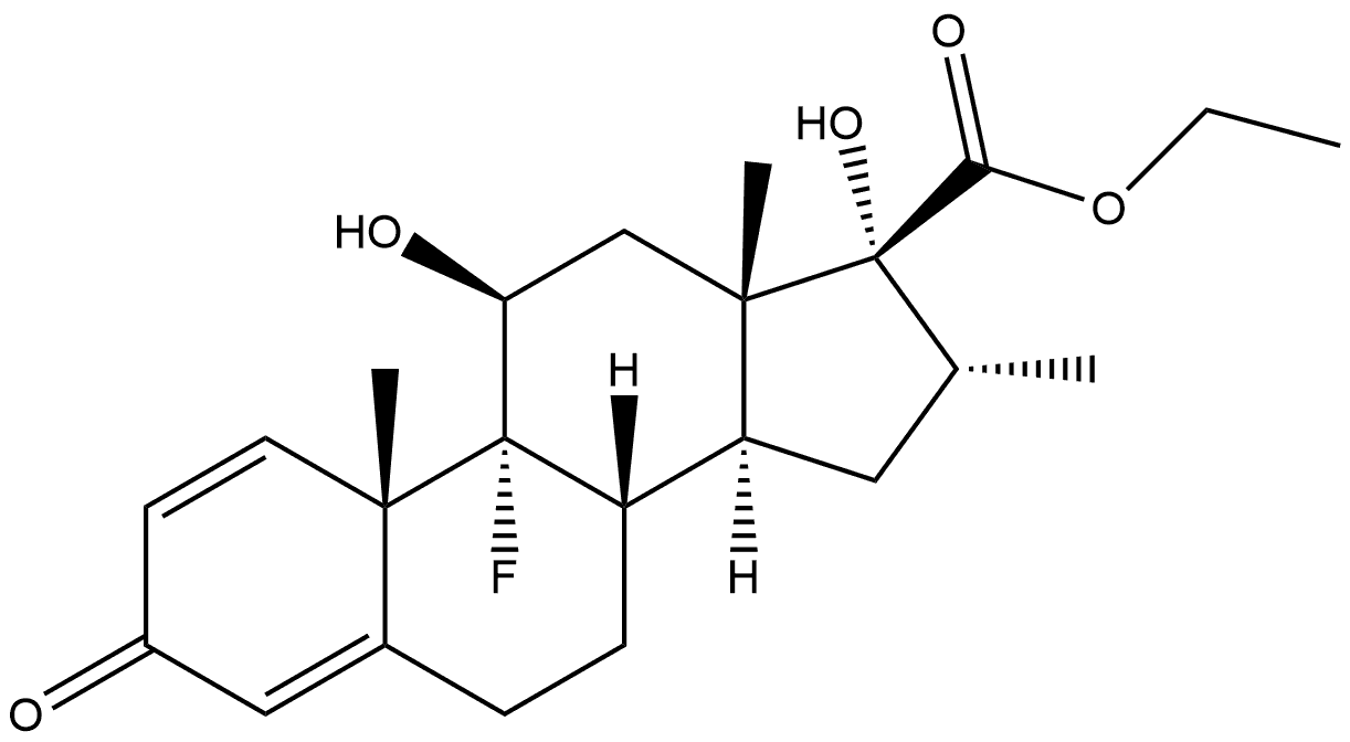 Androsta-1,4-diene-17-carboxylic acid, 9-fluoro-11,17-dihydroxy-16-methyl-3-oxo-, ethyl ester, (11β,16α,17α)- 化学構造式