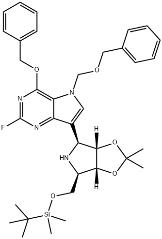 5H-Pyrrolo3,2-dpyrimidine, 7-(3aS,4S,6R,6aR)-6-(1,1-dimethylethyl)dimethylsilyloxymethyltetrahydro-2,2-dimethyl-4H-1,3-dioxolo4,5-cpyrrol-4-yl-2-fluoro-4-(phenylmethoxy)-5-(phenylmethoxy)methyl-|