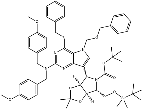 5H-1,3-Dioxolo4,5-cpyrrole-5-carboxylic acid, 4-2-bis(4-methoxyphenyl)methylamino-4-(phenylmethoxy)-5-(phenylmethoxy)methyl-5H-pyrrolo3,2-dpyrimidin-7-yl-6-(1,1-dimethylethyl)dimethylsilyloxymethyltetrahydro-2,2-dimethyl-, 1,1-dimethylethyl ester, (3aS,4S Structure