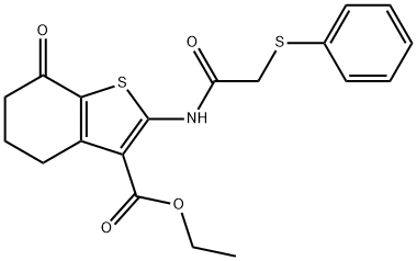 Ethyl 7-oxo-2-{[(phenylsulfanyl)acetyl]amino}-4,5,6,7-tetrahydro-1-benzothiophene-3-carboxylate 结构式