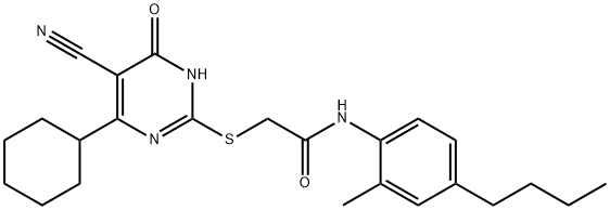 Acetamide, N-(4-butyl-2-methylphenyl)-2-[(5-cyano-4-cyclohexyl-1,6-dihydro-6-oxo-2-pyrimidinyl)thio]- Structure