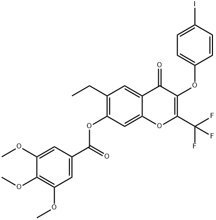 6-Ethyl-3-(4-iodophenoxy)-4-oxo-2-(trifluoromethyl)-4H-chromen-7-yl 3,4,5-trimethoxybenzoate Structure