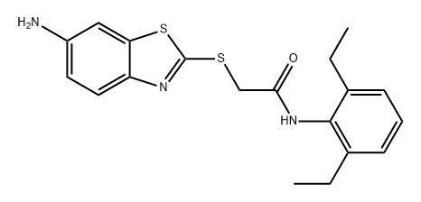 Acetamide, 2-[(6-amino-2-benzothiazolyl)thio]-N-(2,6-diethylphenyl)- 化学構造式