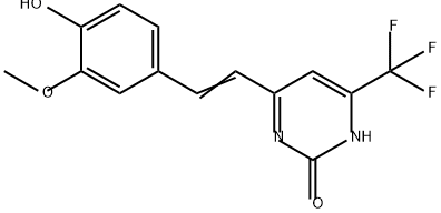 2(1H)-Pyrimidinone, 4-[2-(4-hydroxy-3-methoxyphenyl)ethenyl]-6-(trifluoromethyl)- Struktur