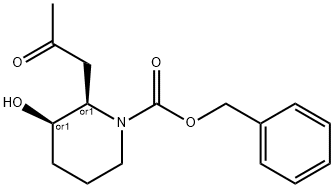 1-Piperidinecarboxylic acid, 3-hydroxy-2-(2-oxopropyl)-, phenylmethyl ester, (2R,3R)-rel- Struktur