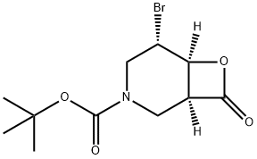 7-Oxa-3-azabicyclo[4.2.0]octane-3-carboxylic acid, 5-bromo-8-oxo-, 1,1-dimethylethyl ester, (1S,5S,6S)- Struktur