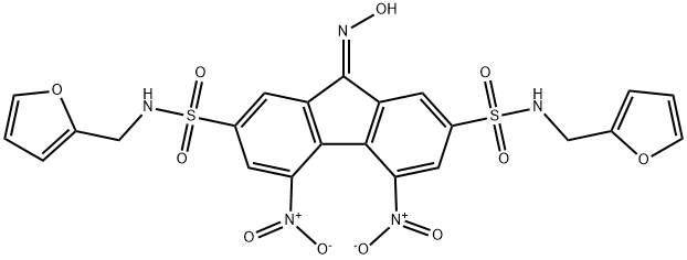 N~2~,N~7~-bis(2-furylmethyl)-9-(hydroxyimino)-4,5-bisnitro-9H-fluorene-2,7-disulfonamide Struktur