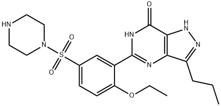 7H-Pyrazolo[4,3-d]pyrimidin-7-one, 5-[2-ethoxy-5-(1-piperazinylsulfonyl)phenyl]-1,6-dihydro-3-propyl- 化学構造式