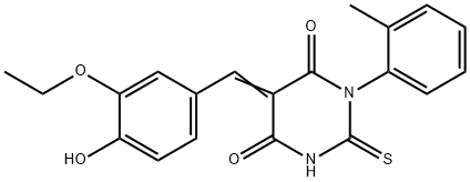 (5E)-5-[(3-ethoxy-4-hydroxyphenyl)methylidene]-1-(2-methylphenyl)-2-sulfanylidene-1,3-diazinane-4,6-dione Structure