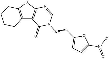 3-[(E)-(5-nitrofuran-2-yl)methylideneamino]-5,6,7,8-tetrahydro-[1]benzothiolo[2,3-d]pyrimidin-4-one Structure