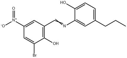 2-Bromo-6-{(E)-[(2-hydroxy-5-propylphenyl)imino]methyl}-4-nitrophenol Structure