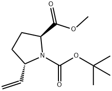 1,2-Pyrrolidinedicarboxylic acid, 5-ethenyl-, 1-(1,1-dimethylethyl) 2-methyl ester, (2S,5S)- Struktur