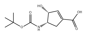 1-Cyclopentene-1-carboxylic acid, 4-[[(1,1-dimethylethoxy)carbonyl]amino]-3-hydroxy-, (3R,4S)- 化学構造式