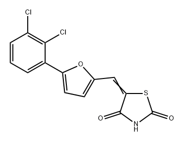 5-((5-(2,3-二氯苯基)呋喃-2-基)亚甲基)噻唑烷-2,4-二酮, 331652-38-1, 结构式